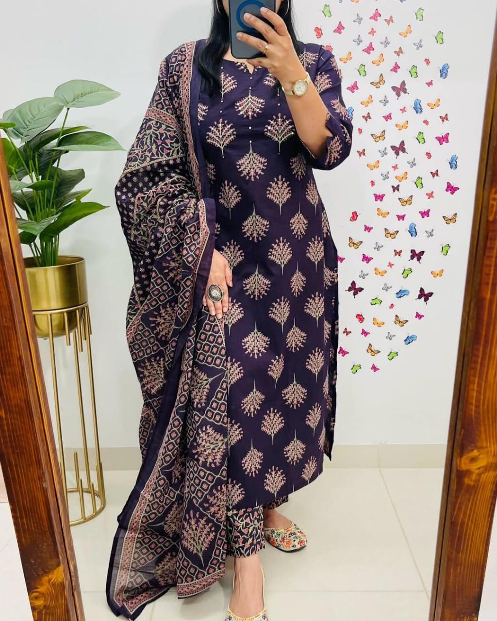 Purple Sequence Work Kurta Set with Dupatta