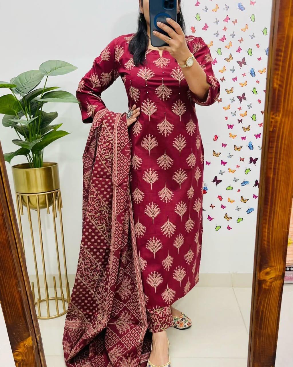 Gulnaar Red Sequence Work Kurta Set with Dupatta