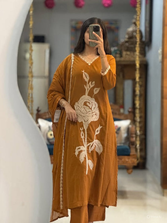 Brown Hand-Embroidered Heavy Work Kurta