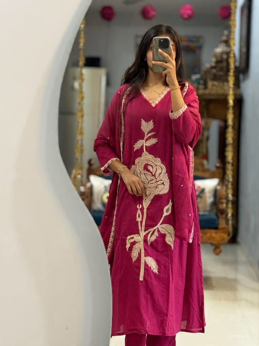 Pink Hand-Embroidered Heavy Work Kurta