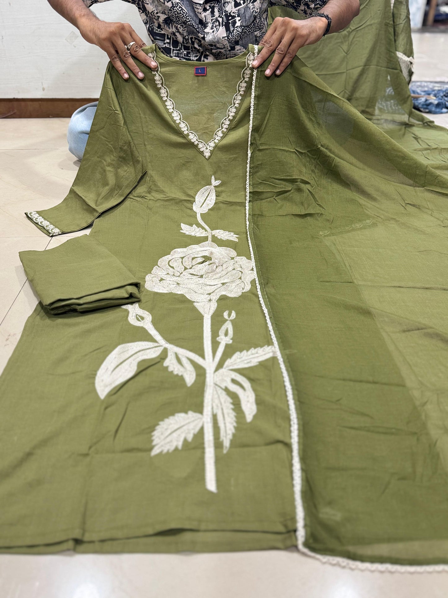 Green Hand-Embroidered Heavy Work Kurta
