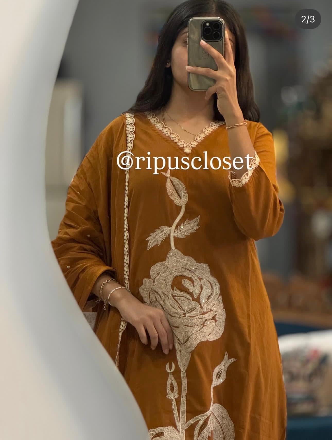 Brown Hand-Embroidered Heavy Work Kurta